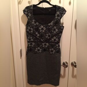 ANN TAYLOR Dress Size 4 Black and gray zipper back. Lace, scoop neck.